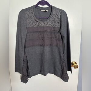 LOGO by Lori Goldstein Charcoal Lace Long Sleeve Top